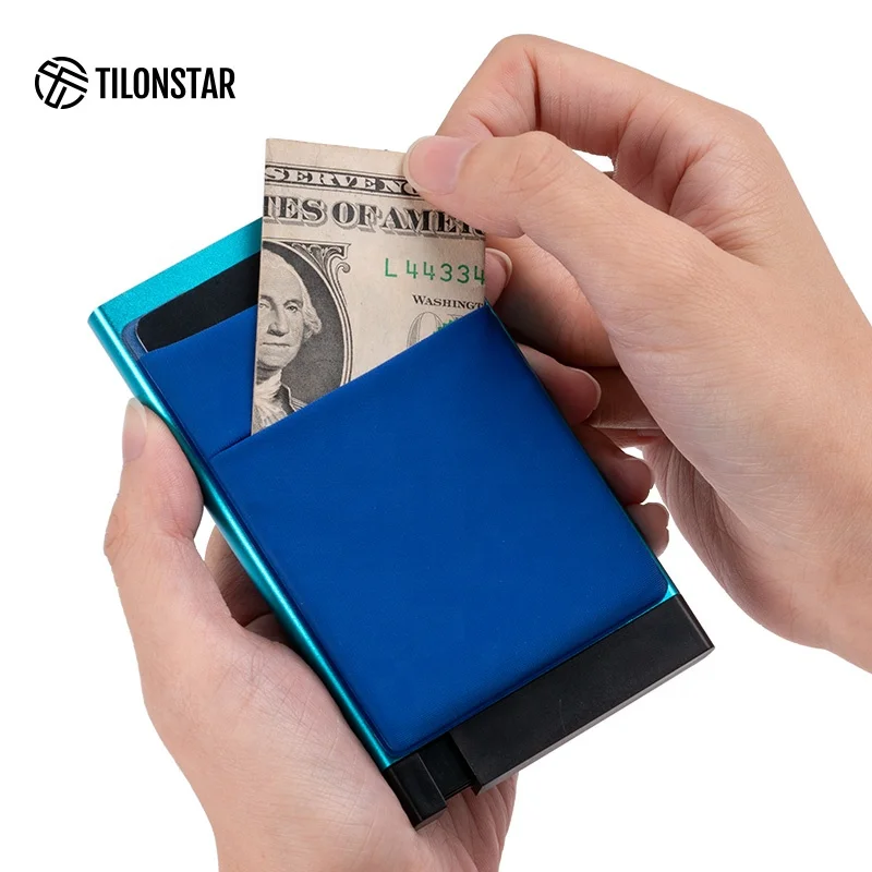 

TILONSTAR Men Wallet Aluminum Pop Wallet Black Credit Card Case Holder Smart Wallet Rfid
