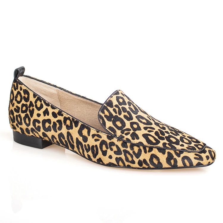 New Arrival Leopard Hair Calf Leather Women Dress Loafer Shoes