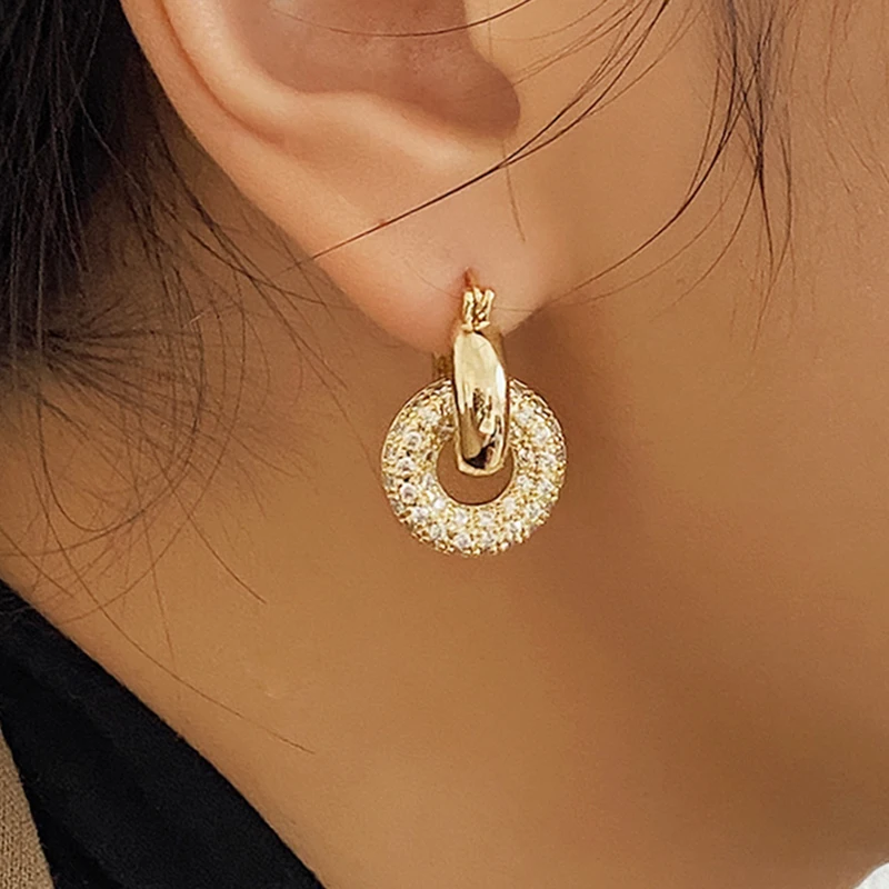 

Double Circle Small Hoop Earrings Cubic Zirconia Linked Chunky Huggie Earrings for Women Minimalist Dainty Earring 2020 Jewelry, Gold
