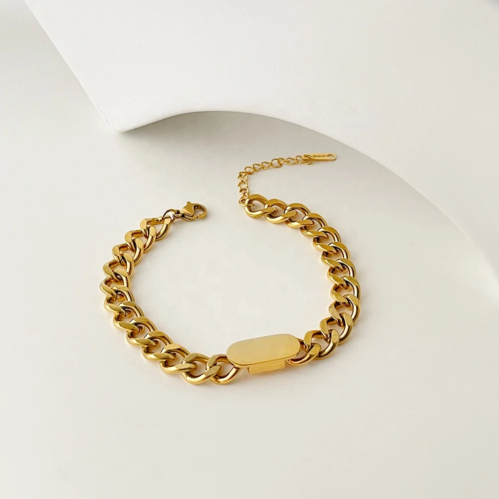 

B0098 trendy 18k gold plated stainless steel bracelet women street cuban chain bangles bracelets minimalist jewelry