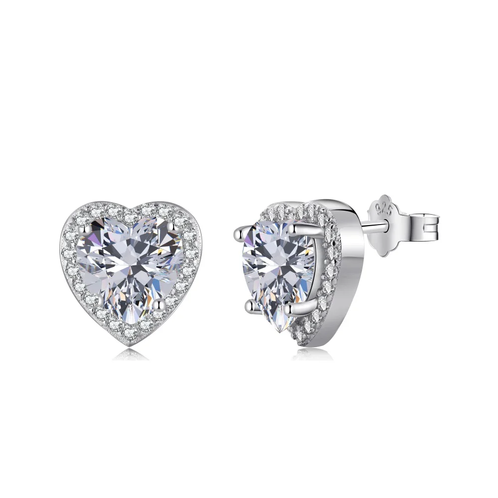 

925 sterling silver women jewelry iced out small heart zircon stud earrings for gift