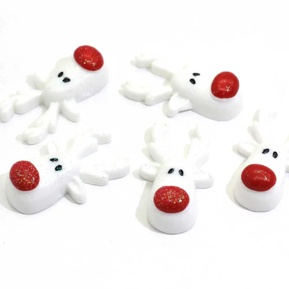 Christmas White Reindeer Resin Flatback Cabochon for Art Supply Decoration Charm Craft