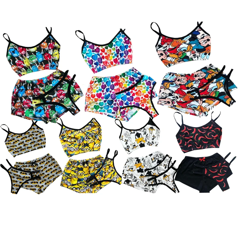 

New Arrival suspender nightwear shorts 3 piece pajamas sets for Women