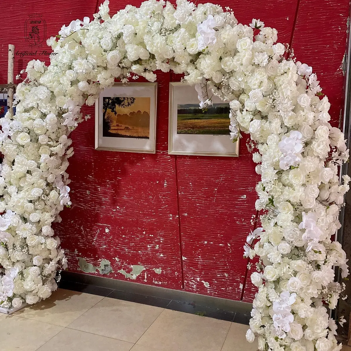 

DKB Decorative Artificial Silk Flower White Rose Arch Frame Floral Garden Backdrop For Wedding Entrance Stage Decor