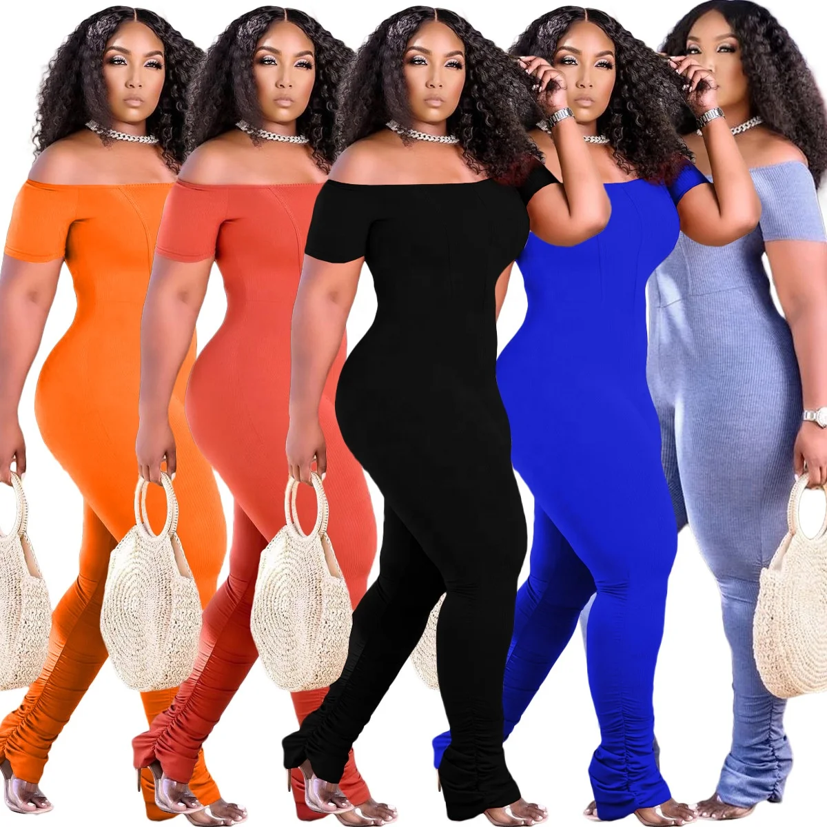 

MT85-6517 2021 summer fashion slim buttock tight drawing pleats pure color pit-strip sexy jumpsuit women clothing