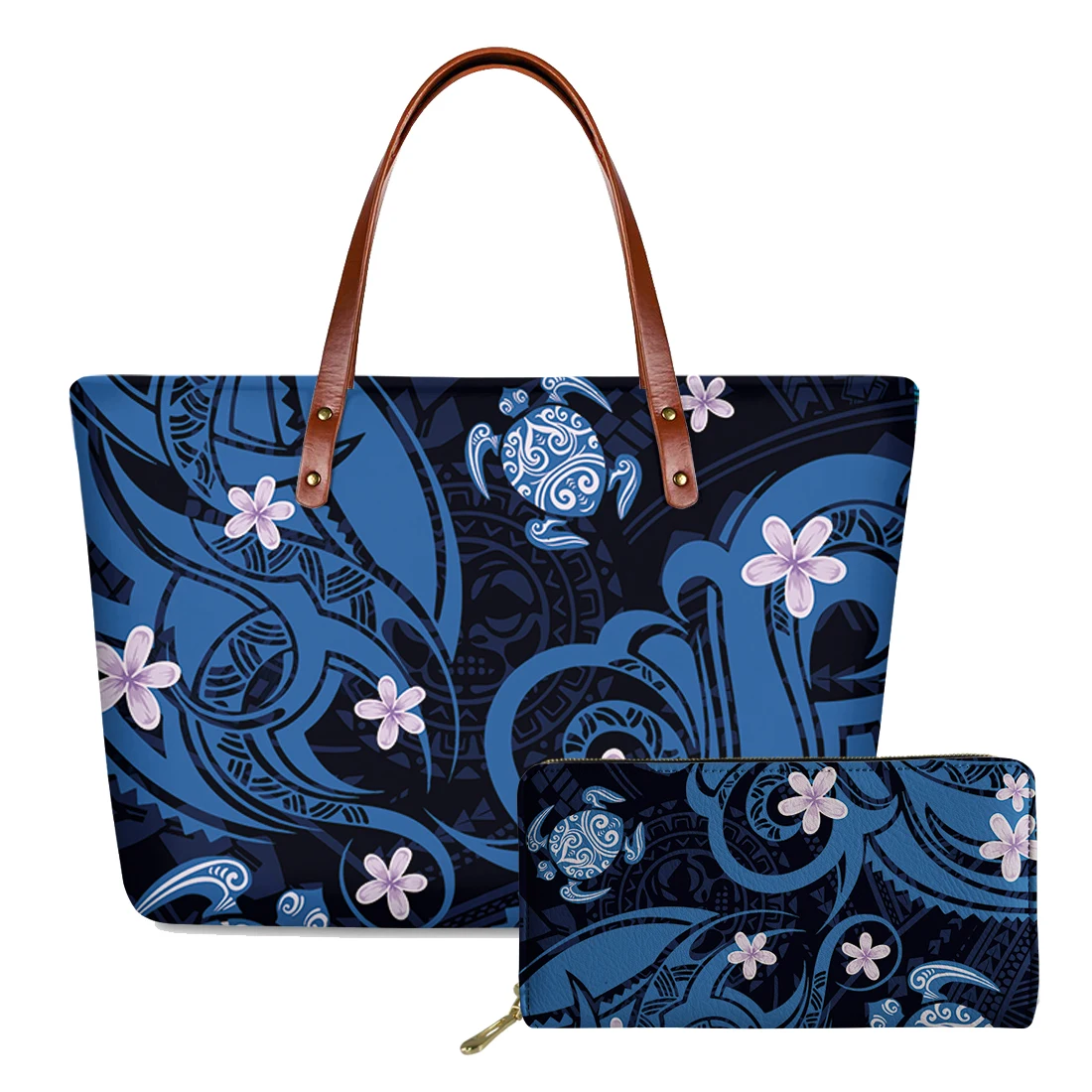 

2pcs/set Women Handbags&wallet Ladies Polynesian Traditional Tribal Style Printing Top-handle Bags For Females Shoulder Tote Bag