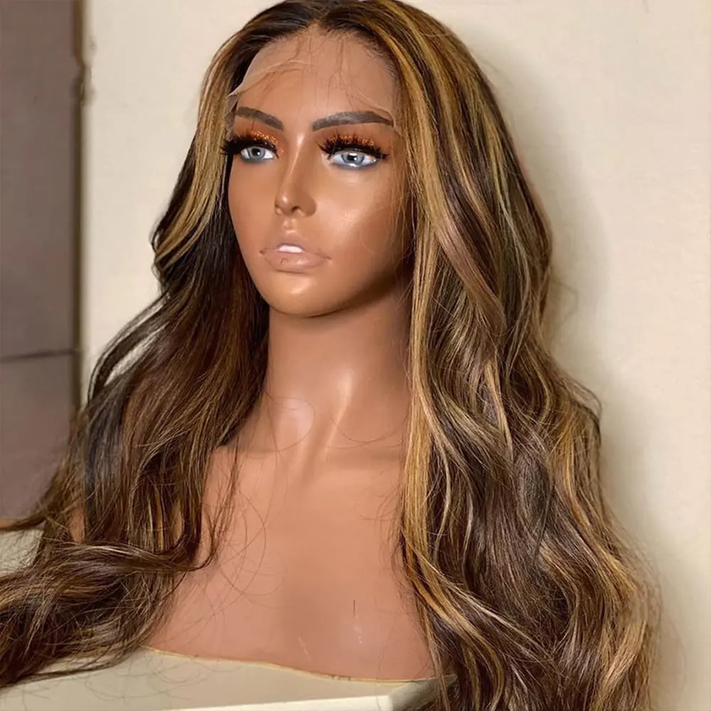 

Highlight Human Hair Wigs Body Wave Lace Front Wig Remy 13x6 Ombre Honey Blonde And Brown Highlight Wig