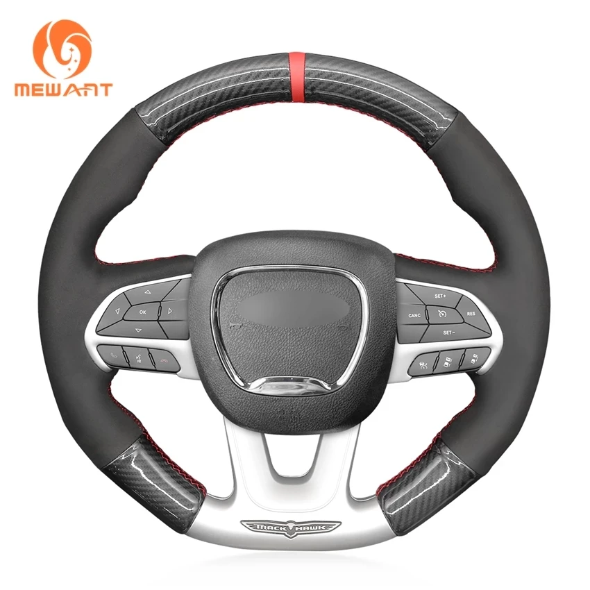 

Black Carbon Fiber Car Accessory Customize Hand Sewing Steering Wheel Cover Dodge Challenger Charger Durango 2015 - 2016