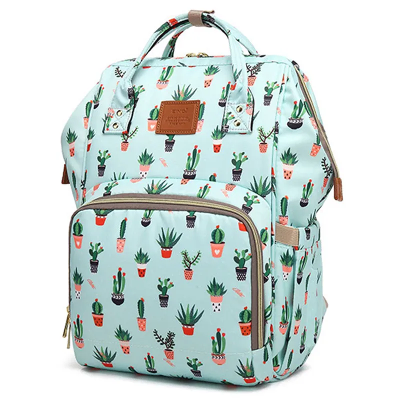 

Amazon Green Cactus Printing Diaper Bag Mummy Outdoor Travel Backpack Hanging Trolley Baby Care Maternity Mother Nappy Bagpack