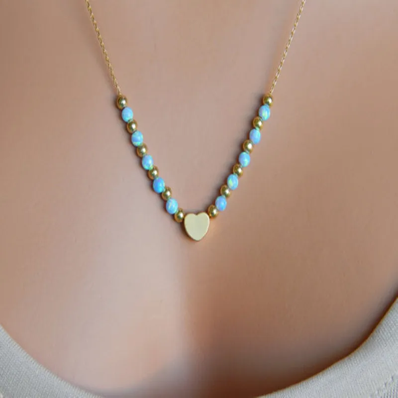 

Valentine Turquoise Beads Beaded Gold Heart Pendant Necklaces, Plated gold, or as you need