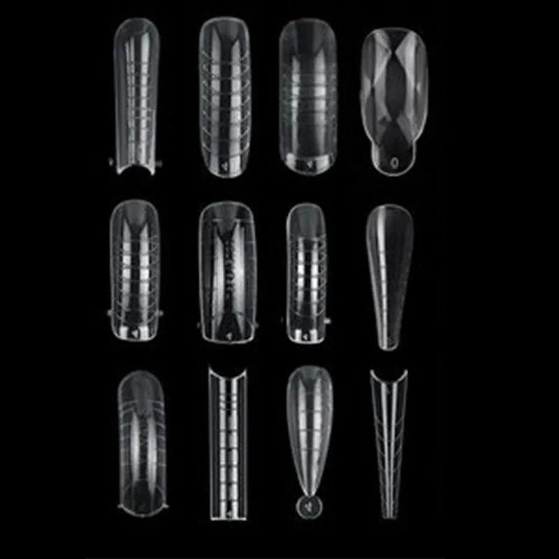 

12 patterns 0-11 sizes artificial false clear extension acrylic nails tip for polygel 120pcs/box, Clear,natural