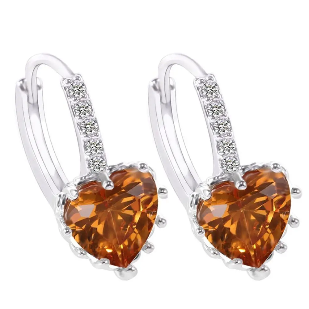 

New European and American fashion earrings zircon ear buckle hot selling heart - shaped multi - color earrings wholesale