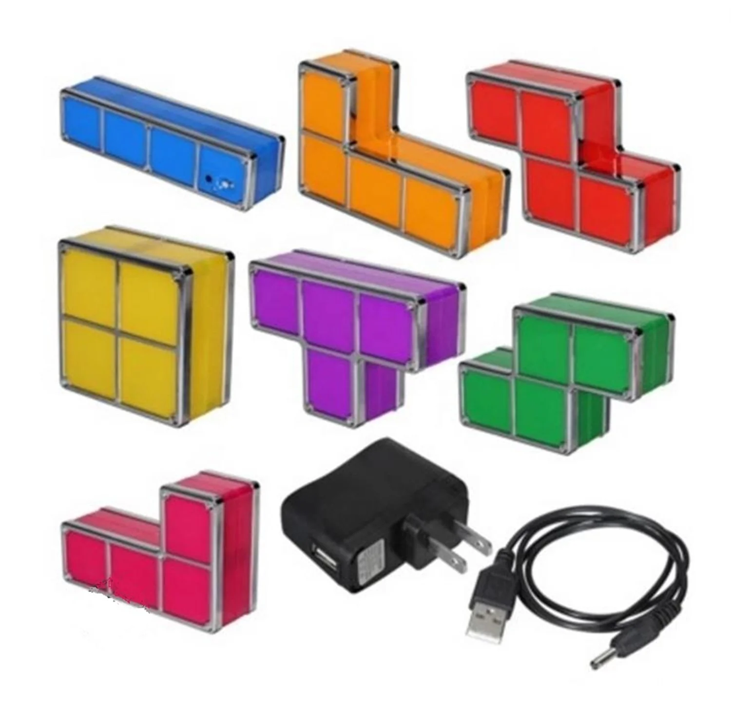 USB Operated Magnetic LED Tetris Puzzle Light Stackable Tangram Toy Night Light