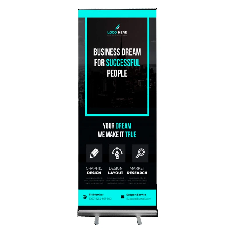 

80cm 85cm*200cm Aluminium 33 inch wide base roll up stand for Indoor Advertising Banner