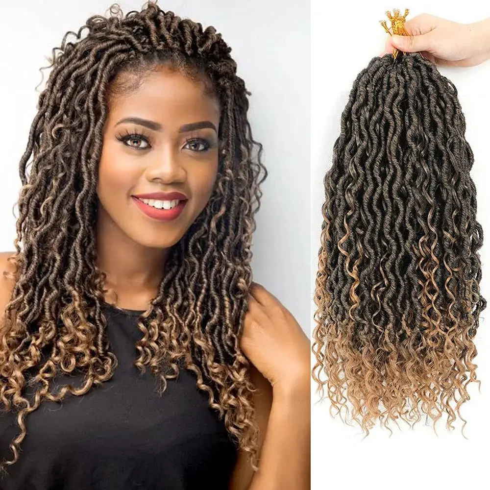 

Hot sell Hot Sell New 14 inch 24 strands Hair Extensions Curly Braids Hair wave goddess locs Crochet Hair River Faux Locs