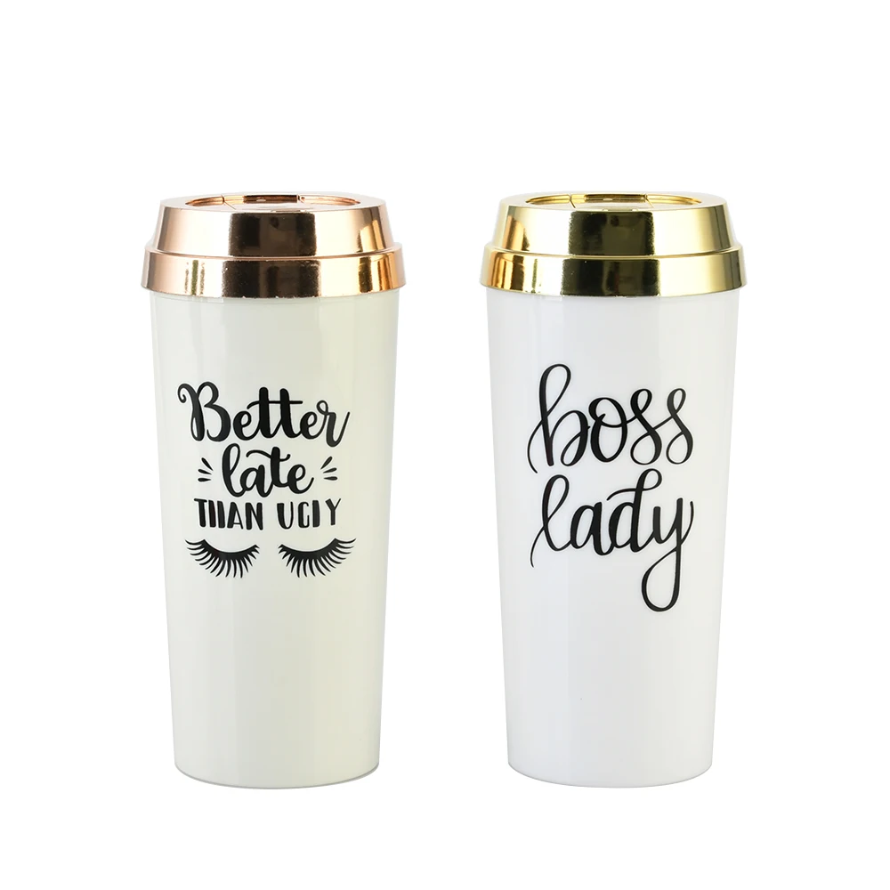 

Plastic Personalised Insulated Rose Gold Coffee Tea Mug Cup