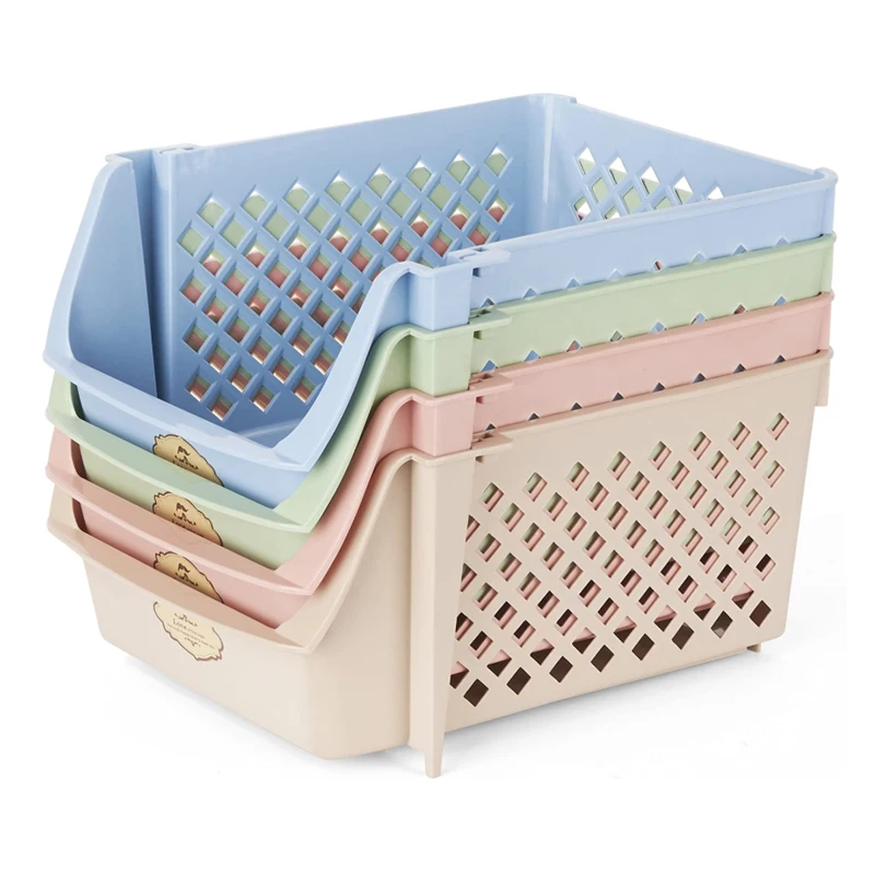 

Amazon hot sale slim storage basket baby clothing basket Kids toy storage box Plastic stackable storage basket color bins, Customized