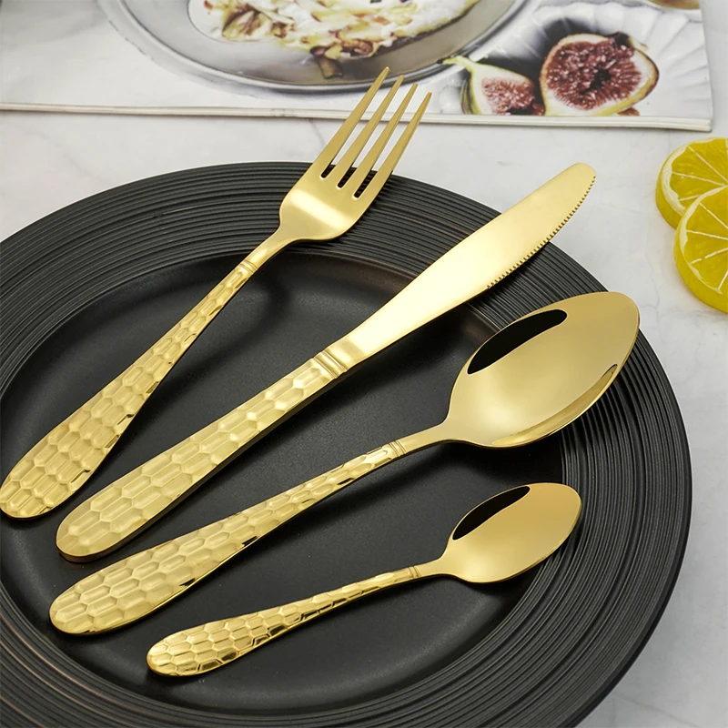 

Wholesale Mirror Polished 4pcs Knife Spoon Fork Gift Reusable Luxury Wedding Gold Plated Silver Stainless Steel Cutlery Set, Silver, gold, rose gold,black,colorful,customizable
