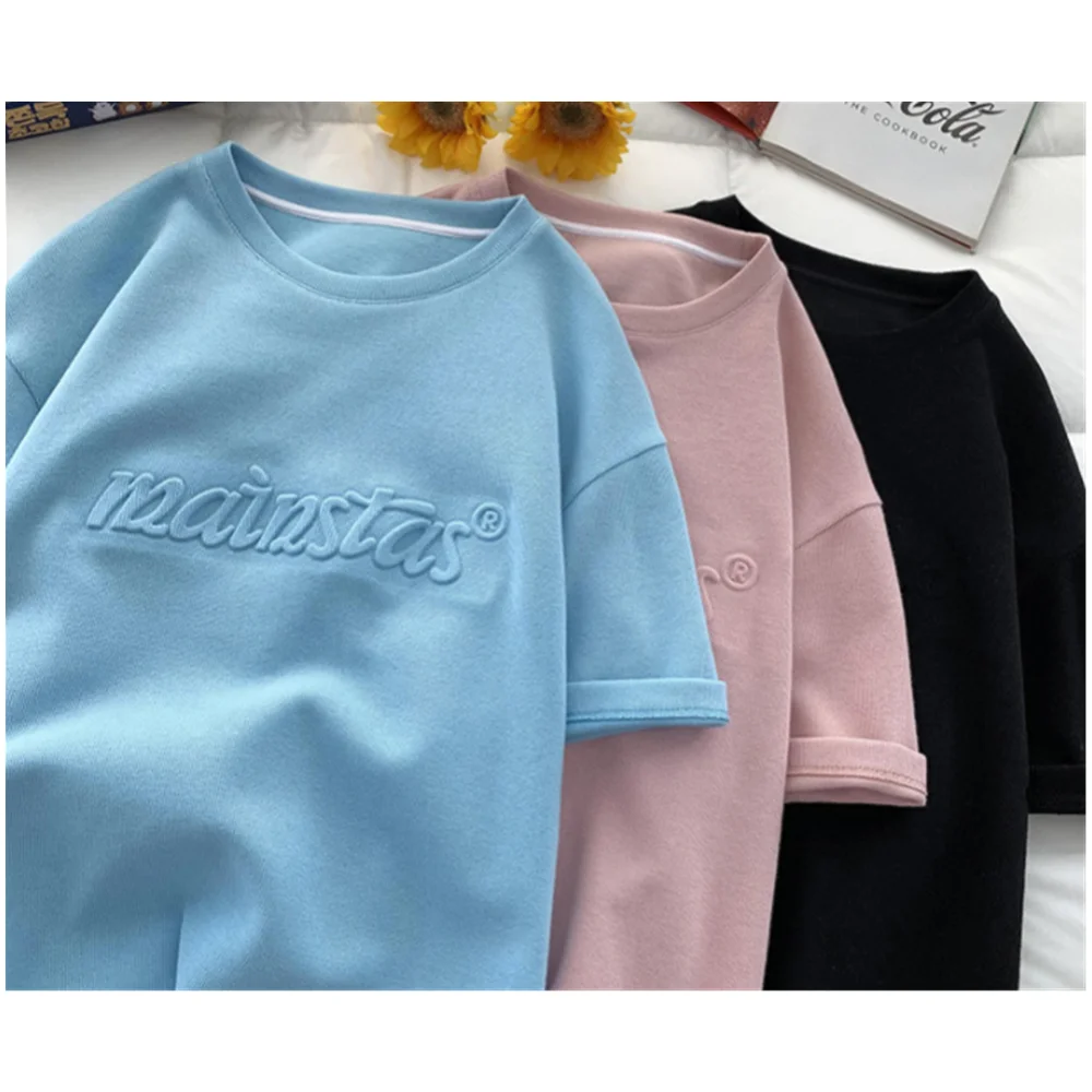 

Customized Embossed Logo 2 Piece Joggers Set Women Large Size Tshirt With Short Pants Loose Unisex Tee Shirt, As picture/customized colors