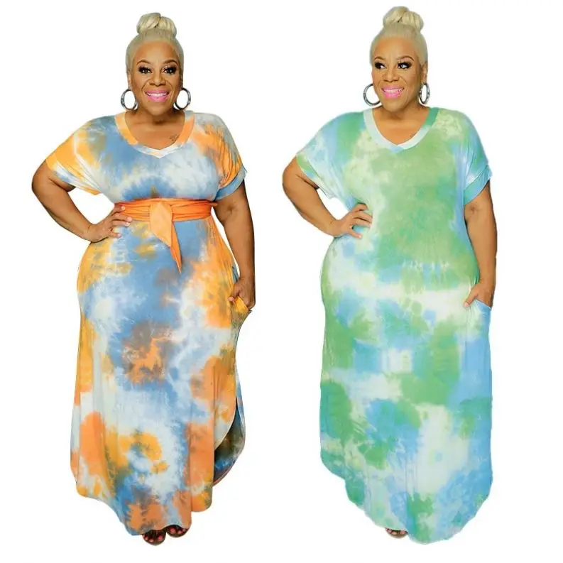 

2020 New Arrival Summer V Neck Lapel Women Clothing Plus Size 5XL Dress, As pictures