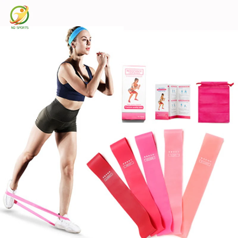 

wholesale nude mini resistance bands yoga fintess loop exercise booty bands with pink latex 5 piece set, Customized color