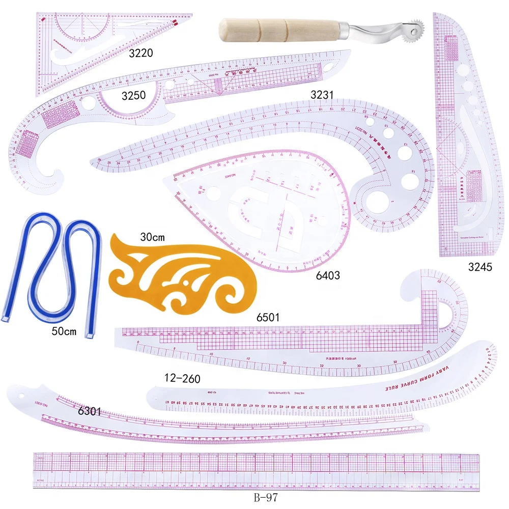 

CZ-39 RTS Plastic PVC French Curve Measuring Sewing Kit Metric Scale Ruler Set