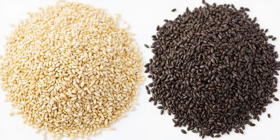 Bowl filled with both white and black sesame seeds mixed together