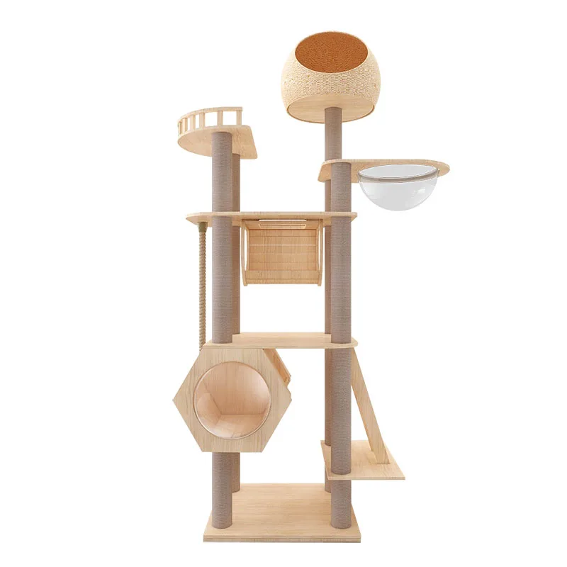 

S-01 PRO Hot Selling Luxury Bird's nest High Quality Modern Large cat Climbing Framee Solid Wood Cat Condo House Tower Cat Tree, Yellow