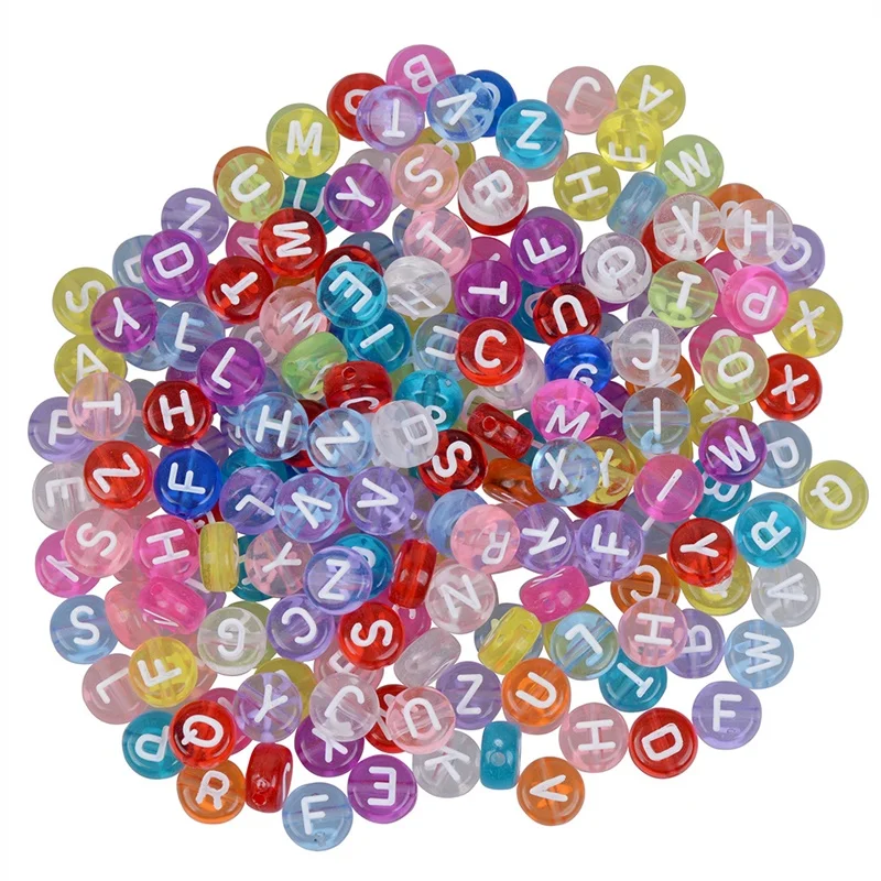 

Acrylic Transparent Multicolor Letter Beads with White Alphabet for Kids DIY Bracelets, Colors