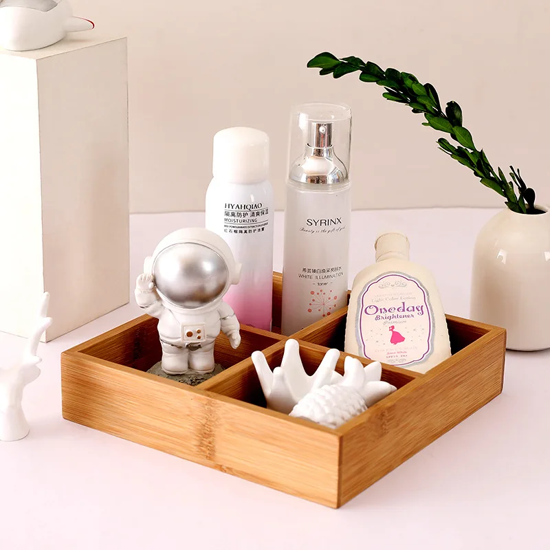 

Natural Organizer 4 Compartments Nature Organizer Compartments Tea Box Storage Bamboo With Drawer, Natural bamboo