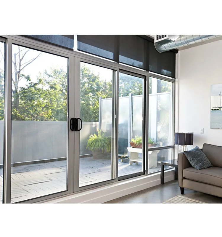 Patio Door Triple Rail Aluminum Double Tempered Glass Sliding Door with Mosquito Net
