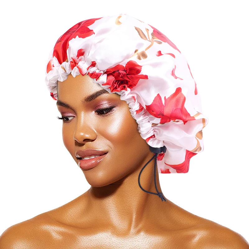 

2022 New Print Design Double Layer Waterproof Bath Use Hair Cover Bathing Hat Salon Make Up Thick Women EVA Shower Bonnet Caps