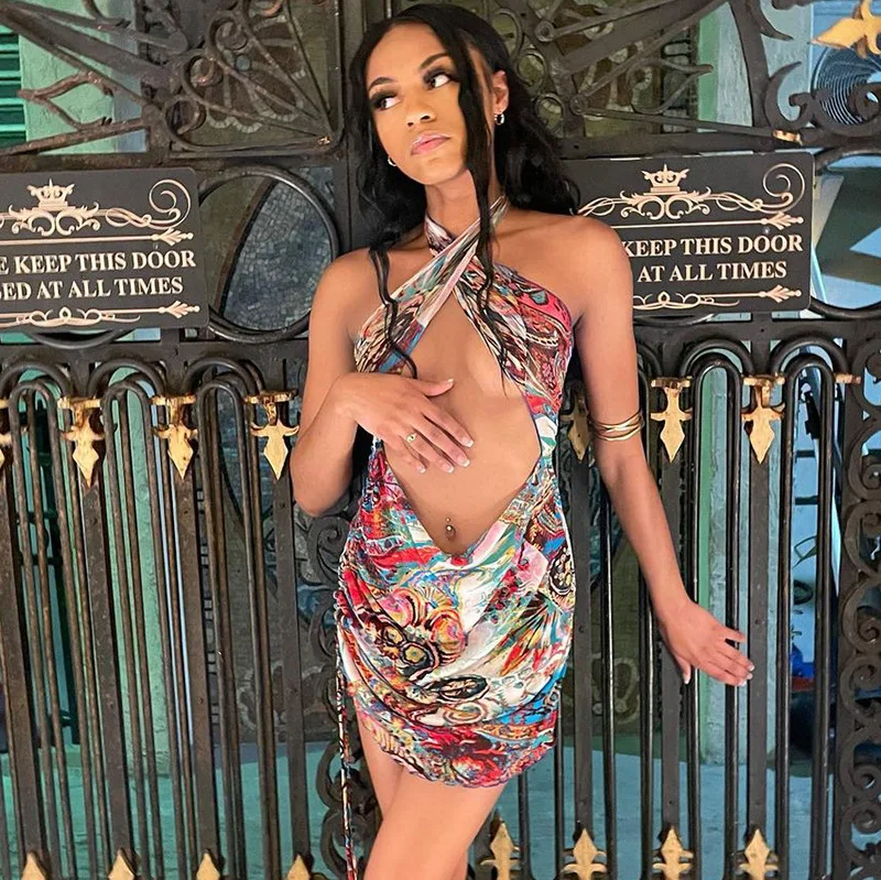 

Free Shipping R05005 - women sexy bodycon mesh printed sleeveless mini dresses