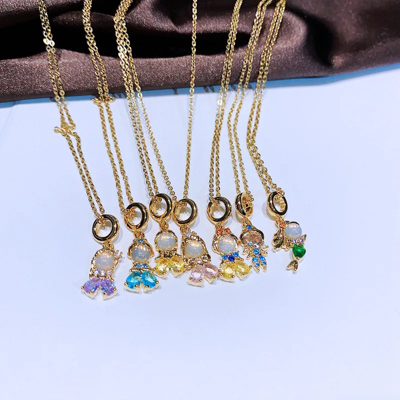 

Wholesale Fashion Hot Gold Necklace 316L Stainless Steel Jewelry Chain Necklace Brass Little Princess Pendant Necklace for Women