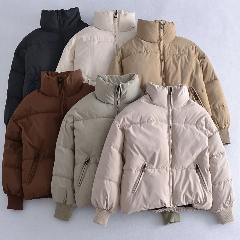

Classic Korea stylish cotton padded with zip pockets Women's Zip up rib cuff Winter puffer jackets coats, In available