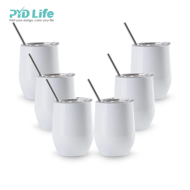 

PYD Life 12 OZ 350 ML Double Walled Stainless Steel White Sublimation Wine Tumbler Blanks with Straw