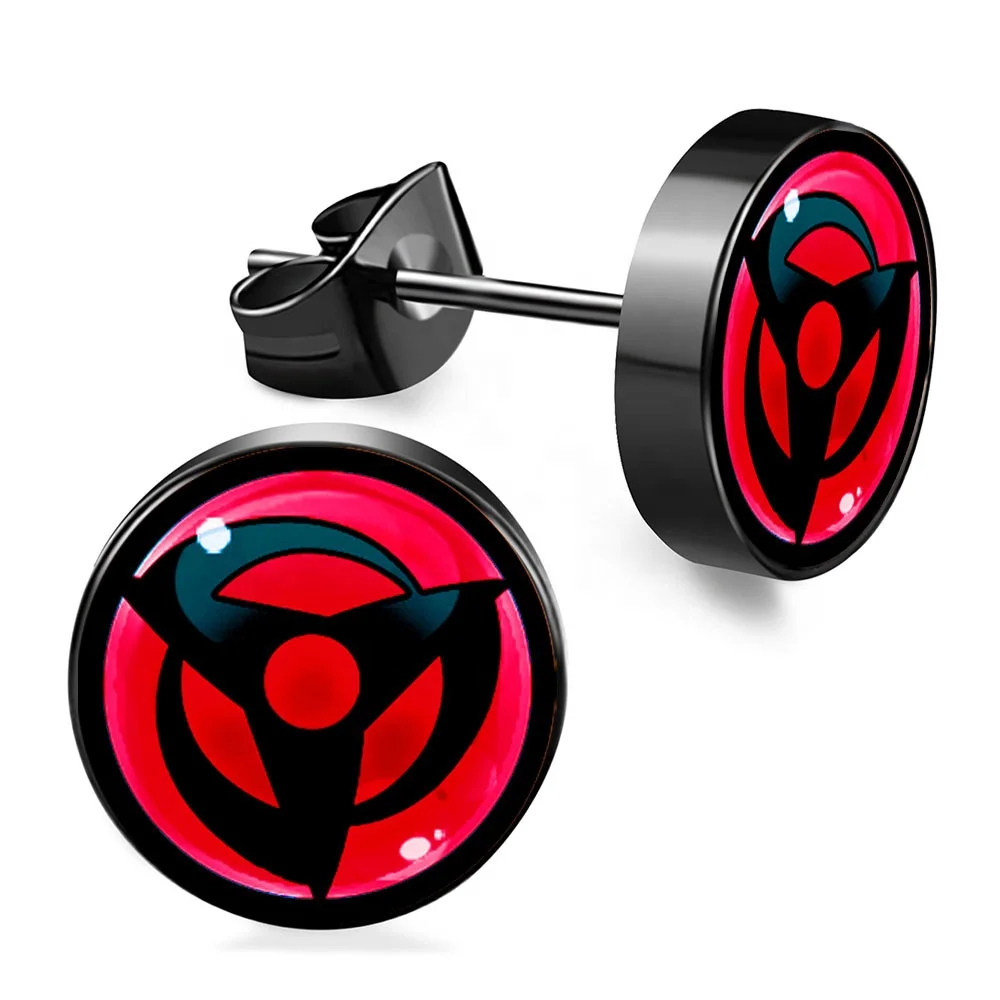 

Naruto earrings 8MM stainless steel Earrings Japanese anime Naruto blood wheel eye earrings be customized