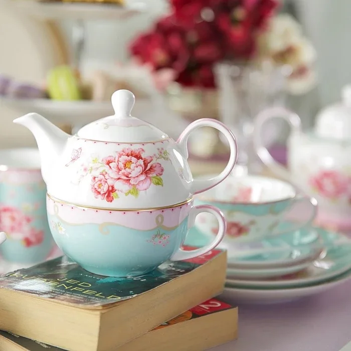 2021 British Style Floral Porcelain Teacup Stacked Teapot Cup Saucer
