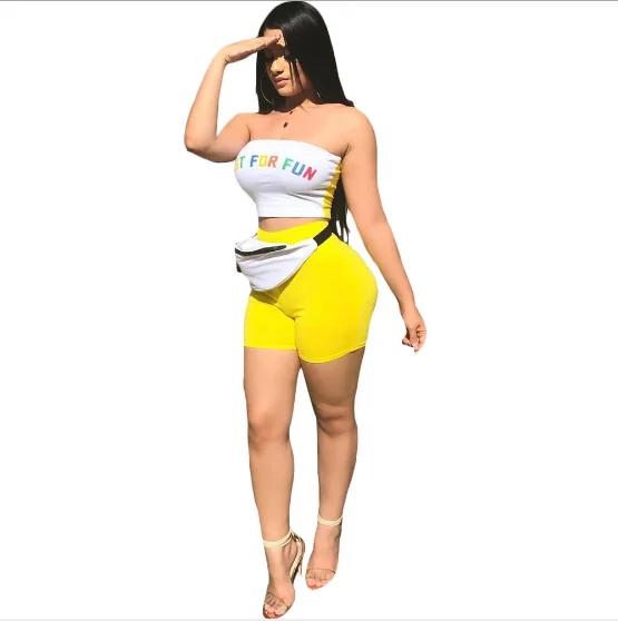 2019 custom private label letter print sexy tube top and hot pants two piece set women summer clothing