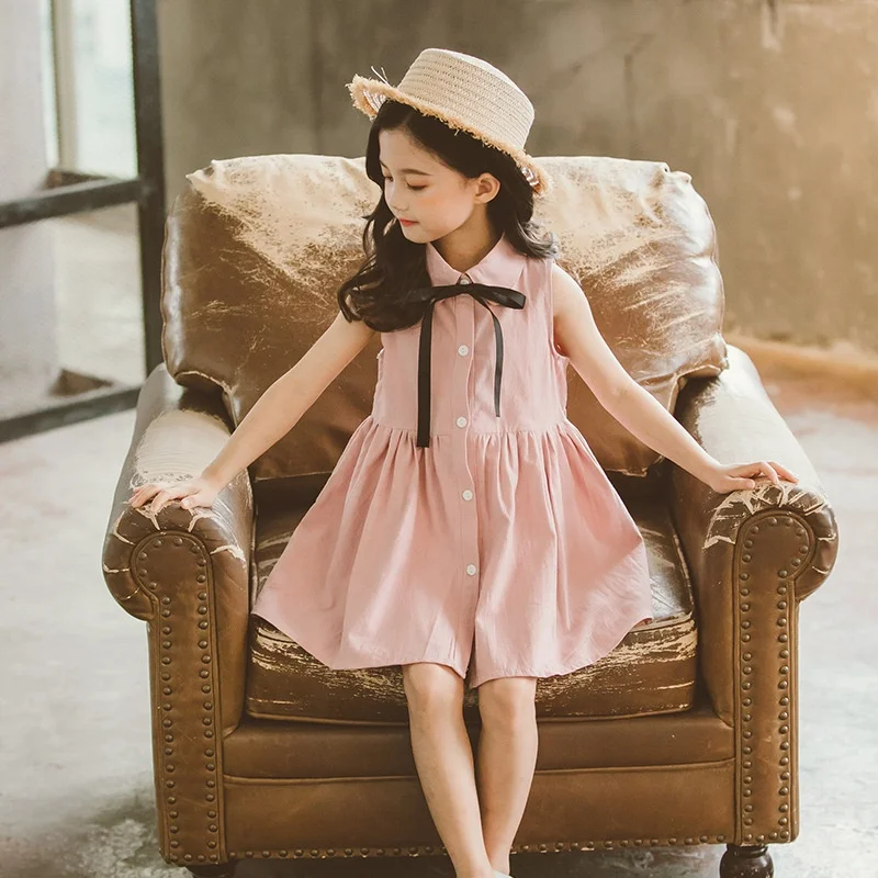 

B62844A Summer dress sleeveless skirt 2020 new dress children's wear Korean version of shirt skirt, Pink/light blue