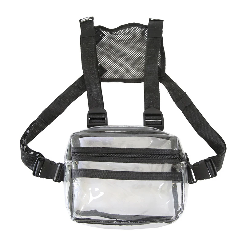 

Ins Fashion PVC Transparent Chest Rig Bag Adjustable Shoulder Pack Waist Bag Tactical Bag For Man Women, Black