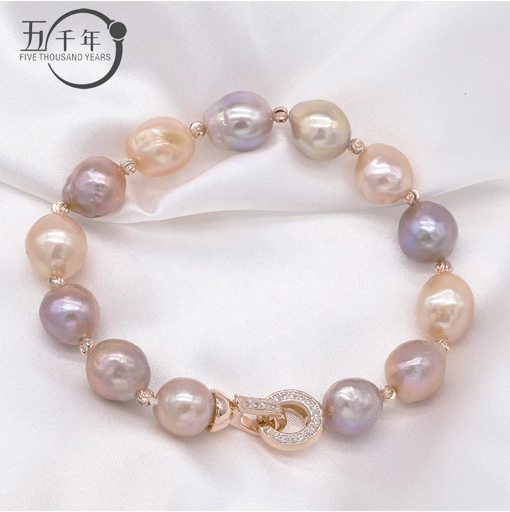 

Fashion fine baroque pearl jewelry irregular 9-11mm natural colorful freshwater pearl bracelet bangles for women