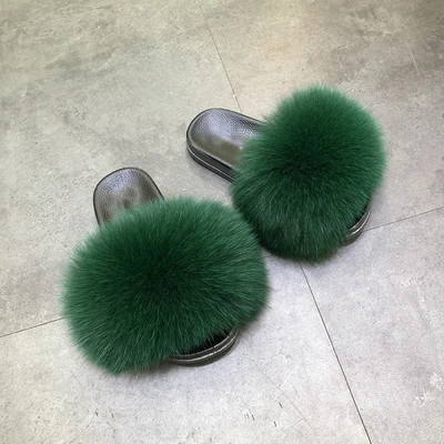 

Latest Design fur Slides Fashion fox fur Slipper Slides women fur fluffy slippers, Customized color