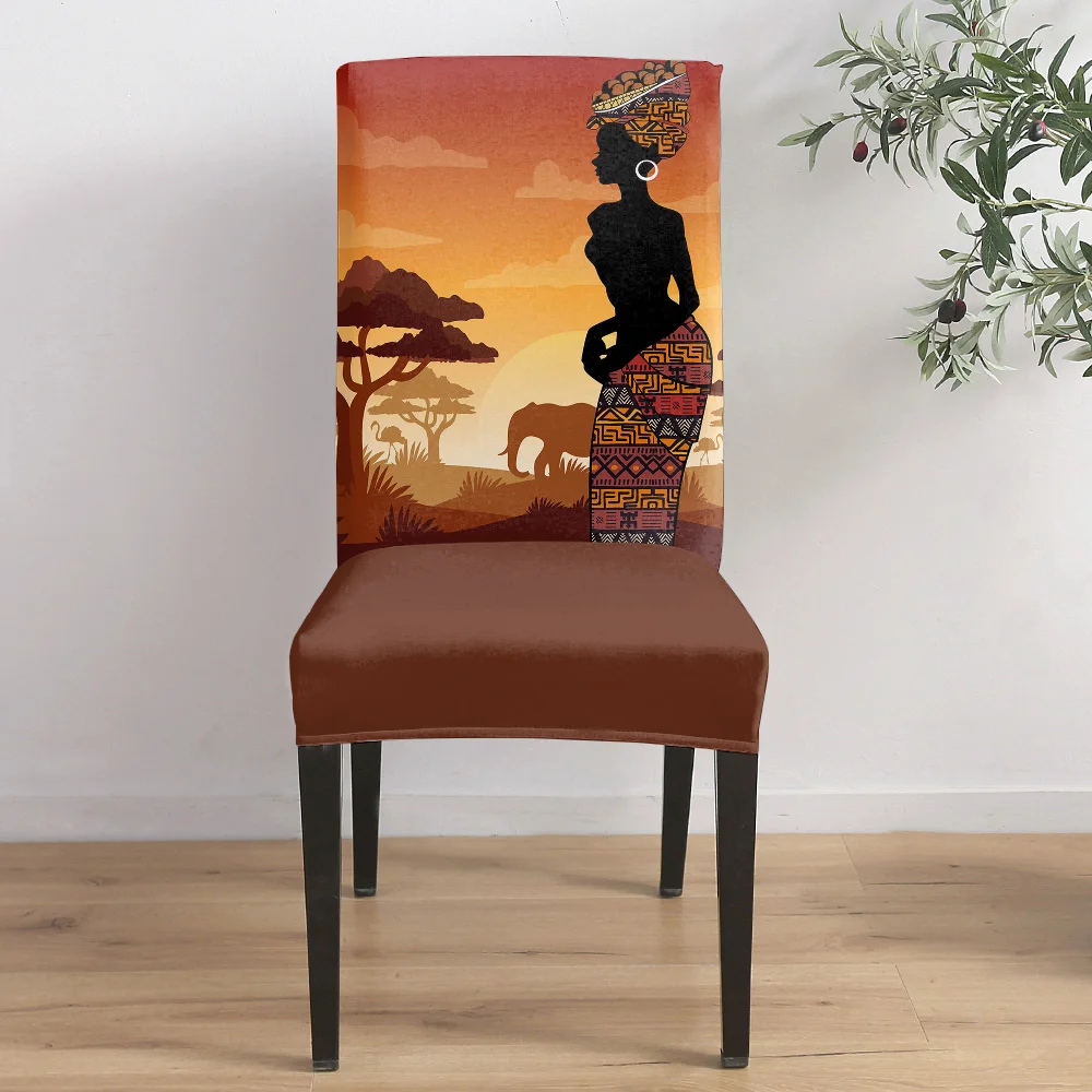 

African Tribal Design Custom Printed Comfort Soft Seat Covers Dining Room Polyester Chairs Cover