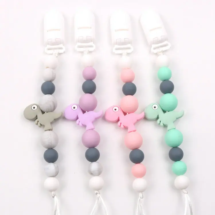 

Food grade Dinosaur design pacifier chain dummy clip with baby teether holder for new born baby accessories supplies, Pink/blue/green/purple/gray