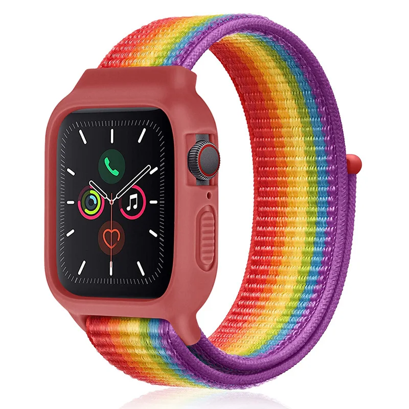

Silicone Cover Case Nylon Watch Band for Apple Watch Shockproof
