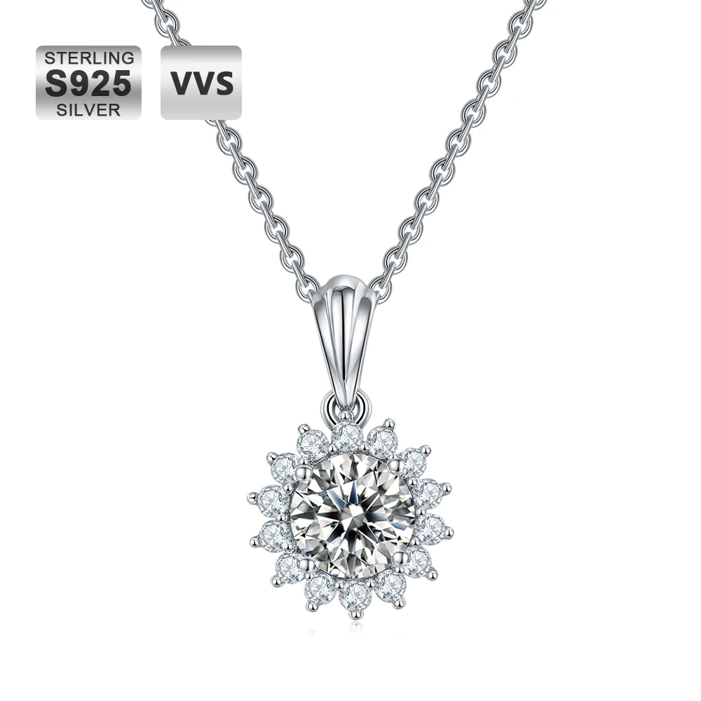 

KRKC 925 Sterling Silver Moissanite Necklace clear Diamond Jewelry Set 14k White Gold Chain VVS D Moissanite Wedding Necklace