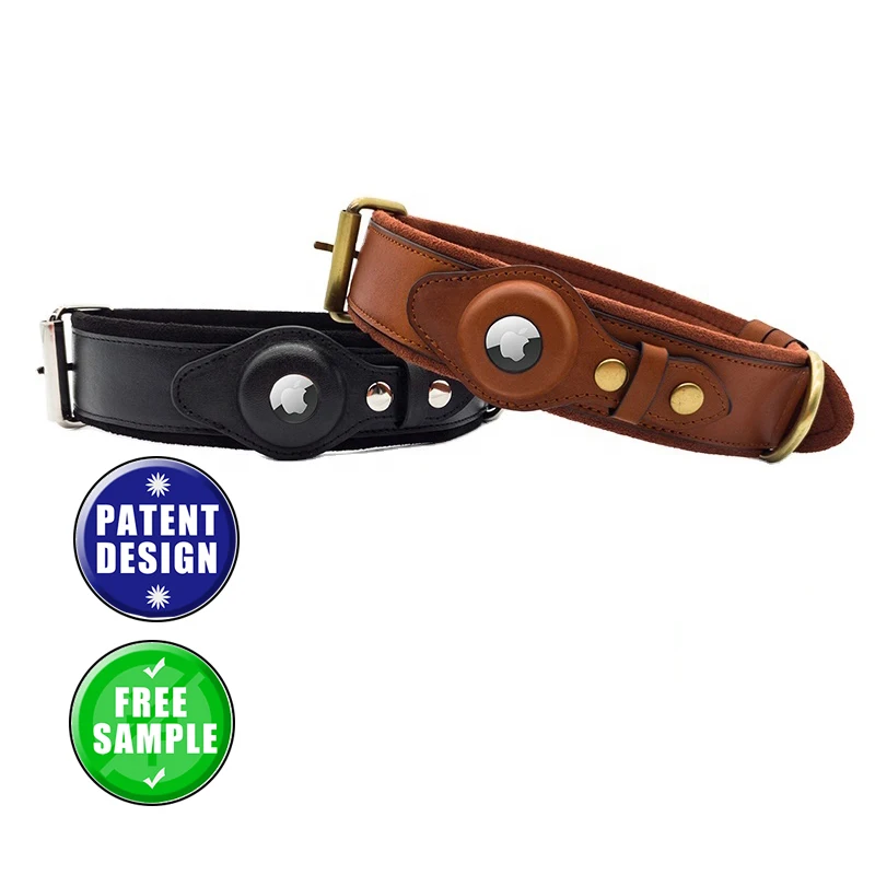

Custom Designers Adjustable Medium Small Pet Dog Airtag Genuine Leather Dog Collar Luxury, Brown,black