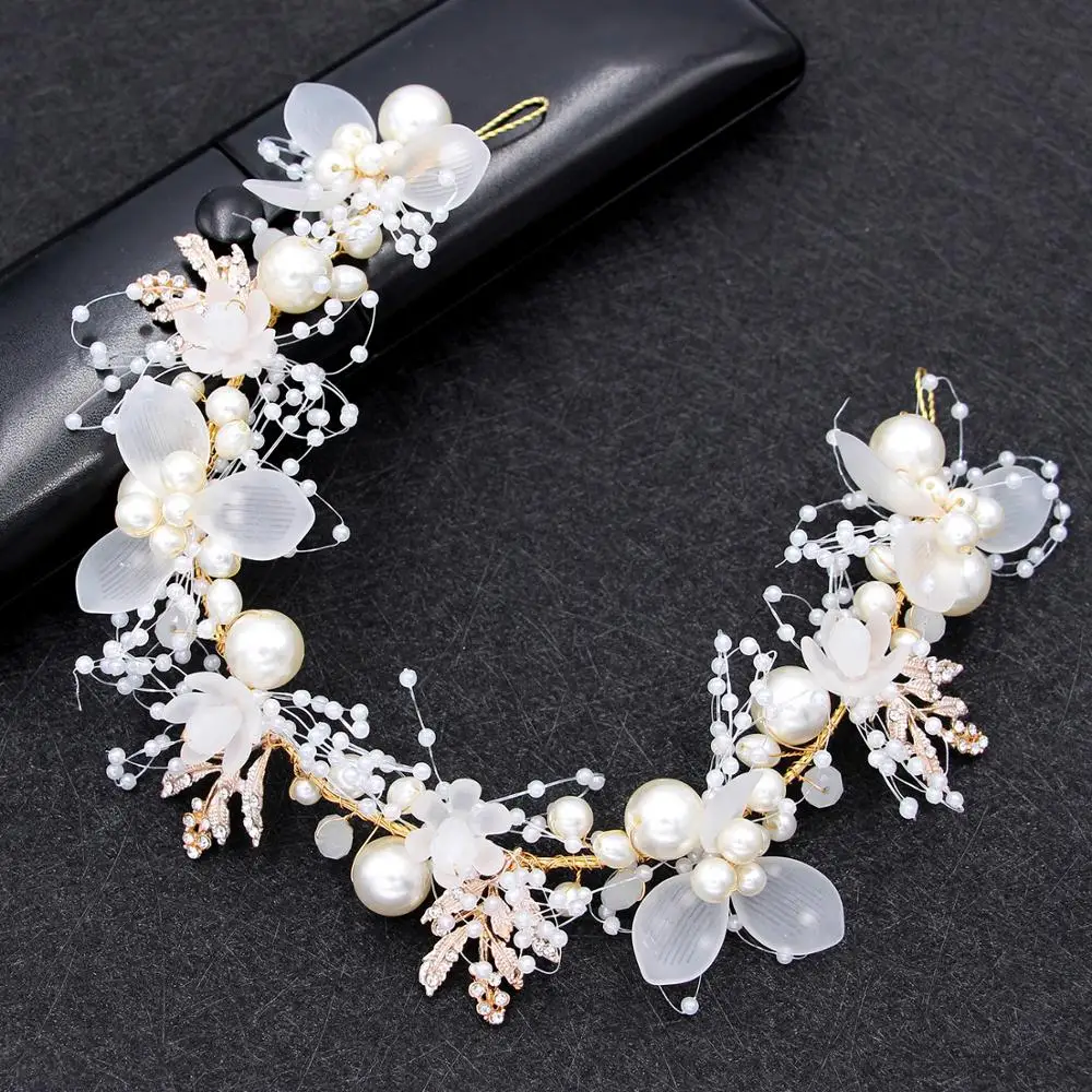 

Wedding Headband Pearl Crystal Bridal Hair Accessories Tiaras Headpiece Women Decorative Hair Vine Hair Jewelry Ornaments, Mixed color