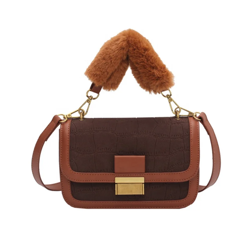 

Fall New Arrival Novelty Simple Matte PU Shoulder Bag Fashion Woman Fur Handle Bags